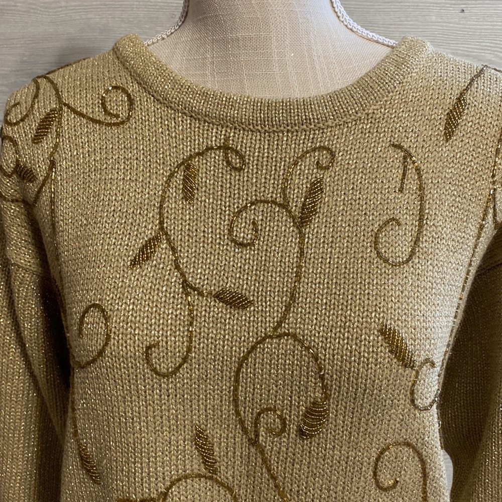 Vintage beaded gold sparkle sweater. Size 18/20